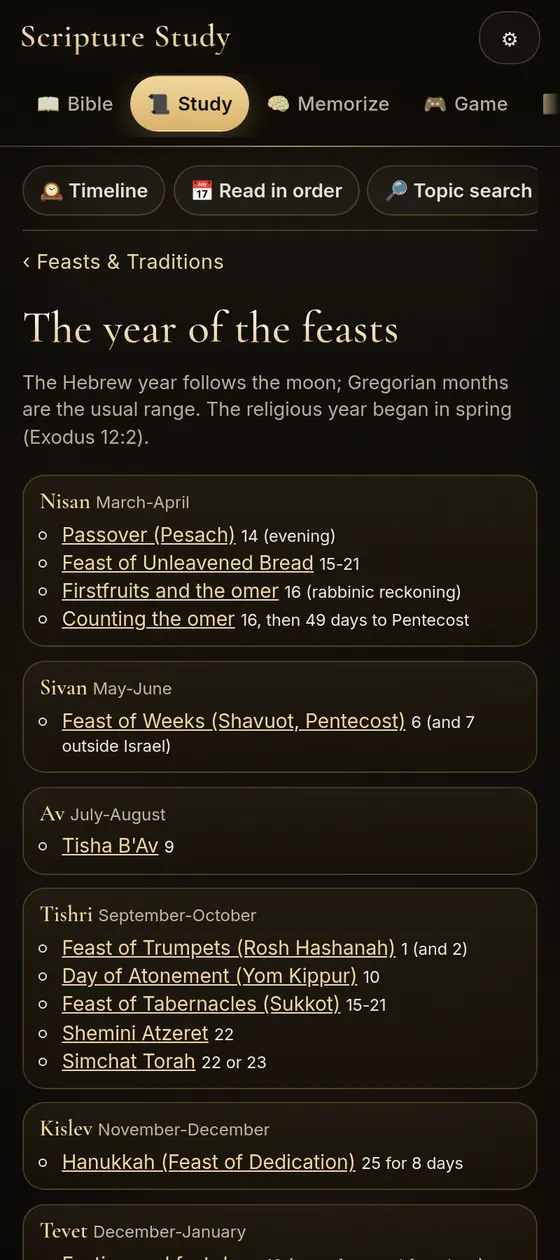 App screenshot: the year of the feasts