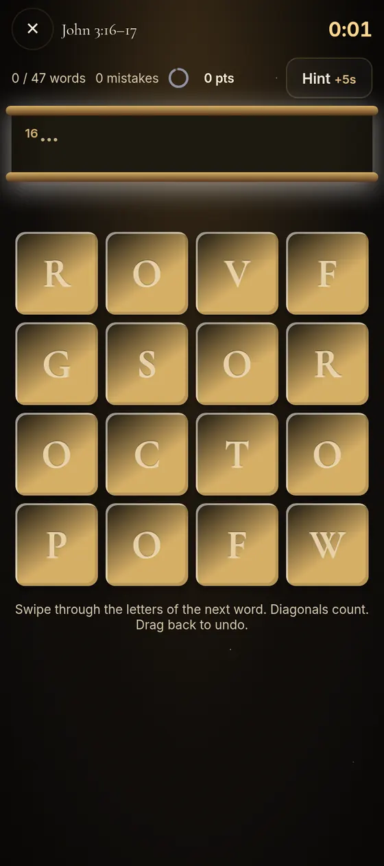 App screenshot: the verse word game